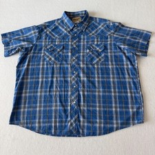 Wrangler Western Snap Shirt Men 2XL Blue Plaid Short Sleeve Pearl Snap WTMH53051