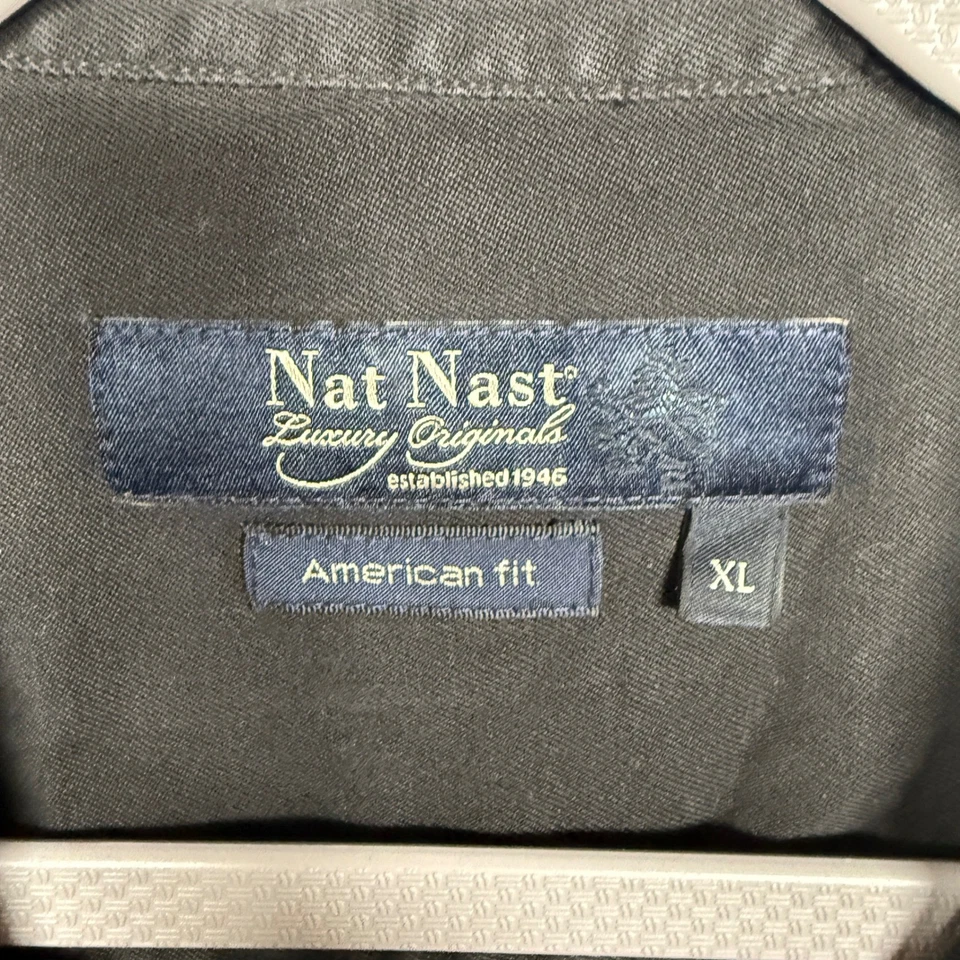 Nat Nast Mens Size XL American Fit Button Up Shirt Black Sand White Silk - Image 4 of 4