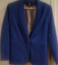 H M womens vibrant blue blazer jacket w/ pockets single-button size 12
