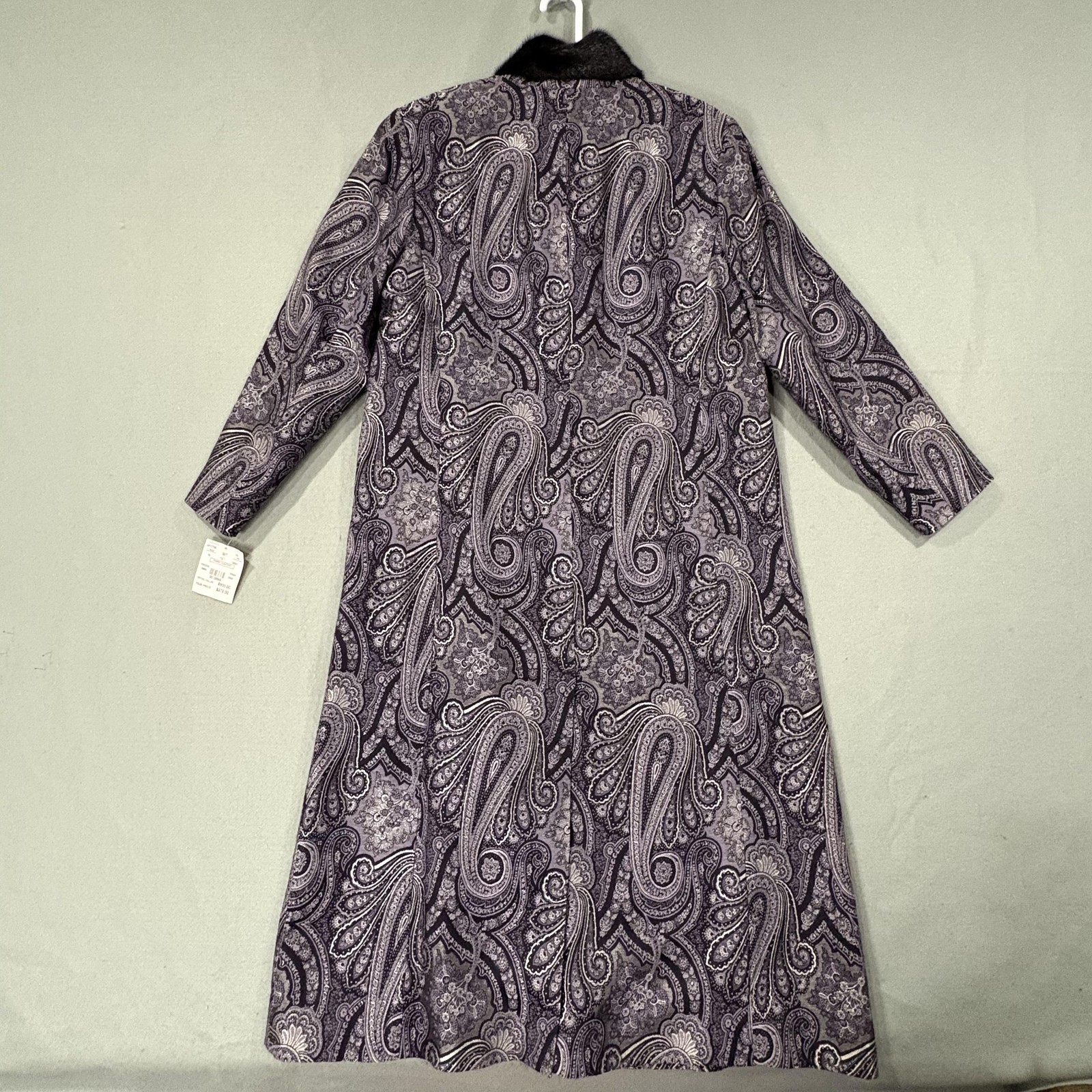 Vintage Elan By Tanner Coat Womens 14 Purple Paisley Mink Fur Collar Long NEW