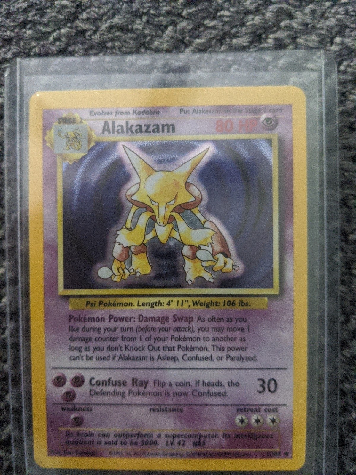 Pokémon Alakazam TCG Base Set Holo Card 1/102 Unlimited Holo Rare MINT