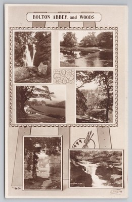 RPPC Bolton Abbey And Woods Multiview Yorkshire Walter Scott Topographie