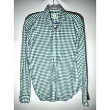Culturata Roma Men LS Gingham Check Tailored Fit Dress Shirt Blue Green 42 Chest