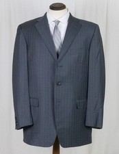 Xlent Ermenegildo Zegna Trofeo Wool Side Vent Medium Grey Pinstripe Suit 44 R
