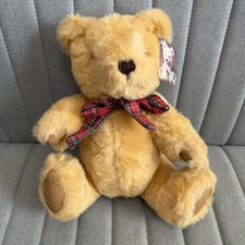 Vintage 1982 Gund TC Birthday Bear Honey Plush Stuffed Animal Red Plaid Bow NWT
