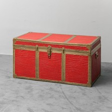 CASSA BAULE IN METALLO E PELLE ROSSA DESIGN ANNI ’50 VINTAGE MODERNARIATO