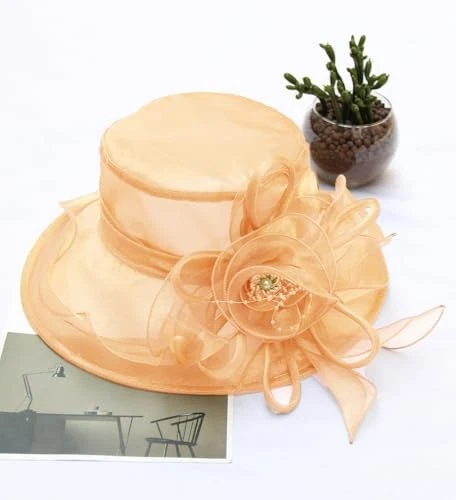 Women's Kentucky Derby Church Dress Hat Wide Brim Leaf One Size F12-orange - Image 4 of 4