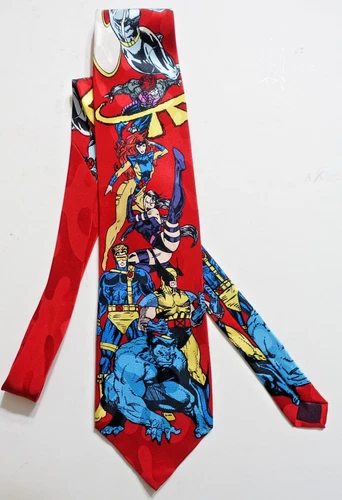 Vintage Cartoon Corner MARVEL X-MEN Tie 100% Silk 1994 Wolverine Cyclops Beast