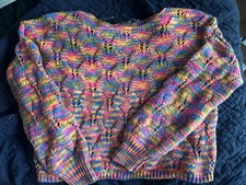 Wild Fable Women's Multicolor Striped Open-Knit Pullover Sweater Crew Neck L