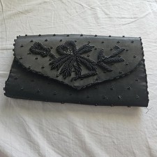 Vintage Black Beaded Envelope Style Evening Clutch