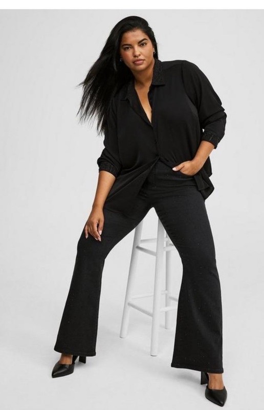 Torrid Lizzie Studio Embellished Button-Up Long Sleeve Shirt Size 5X Black