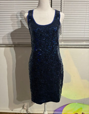 Michael Michael Kors Blue Sequin Knit Scoop Neck Sheath Mini Dress Stretch S