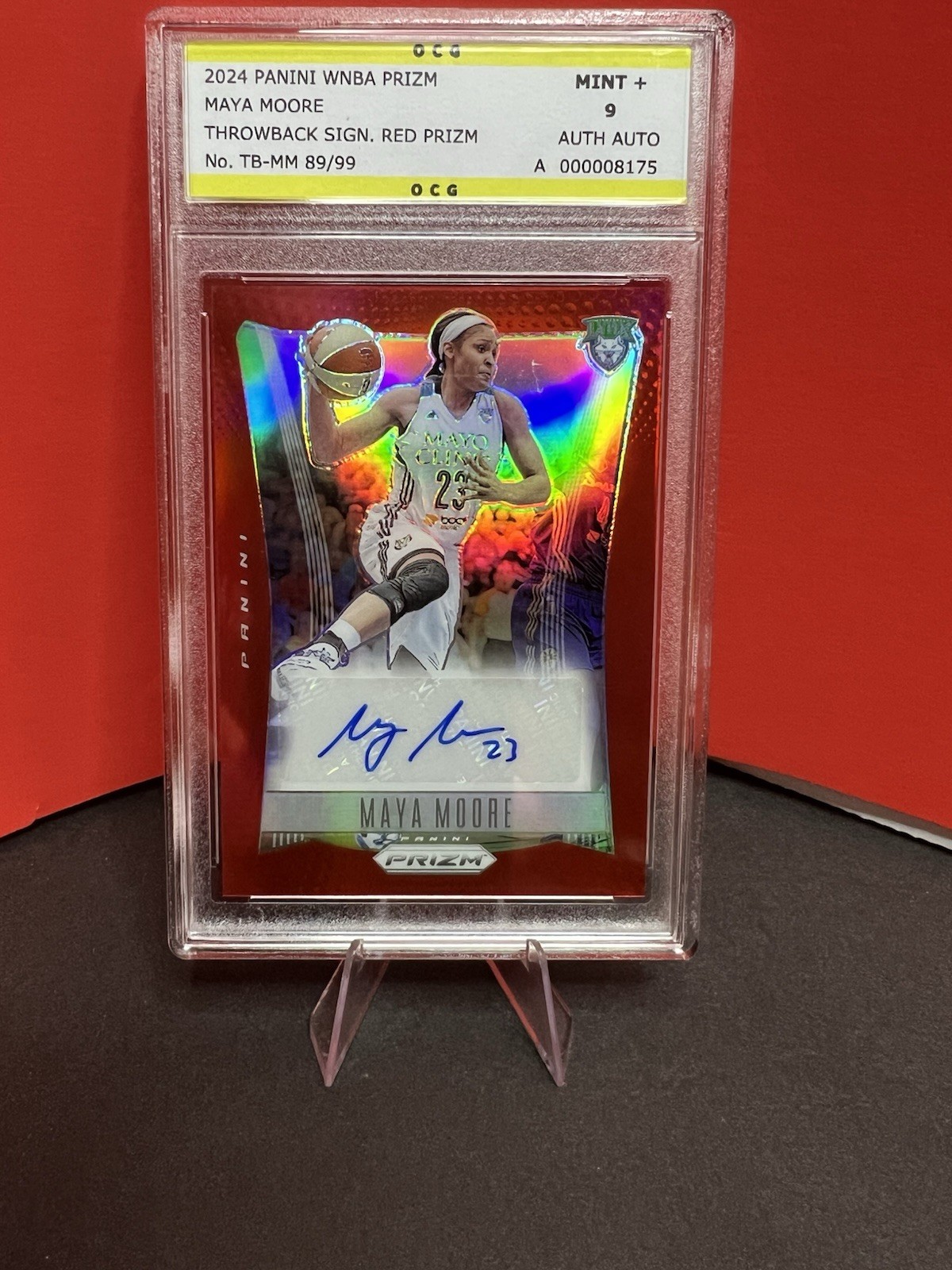 2024 Maya Moore Panini Red Prizm Throwback Signatures 89/99 WNBA #TB-MM LYNX