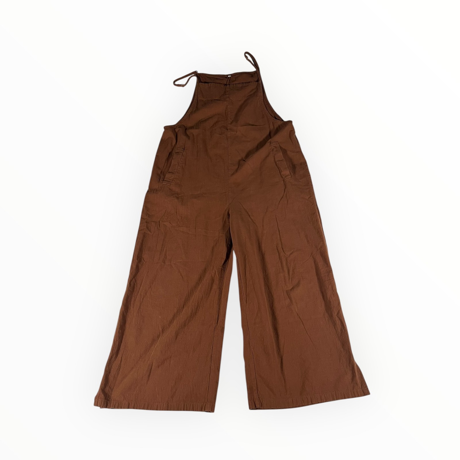 Women's Wide Leg Jumpsuit Brown Adjustable Straps Pockets Size L