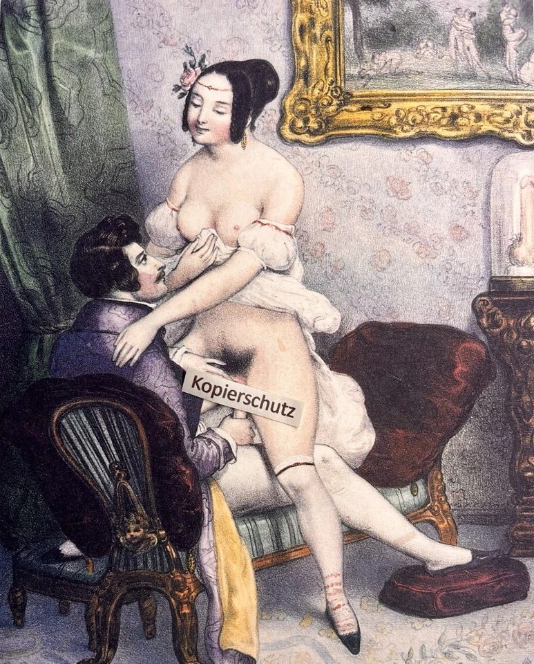 Erotischer Gycléedruck „Making love“ von Archille Devèria ca 1830 cowgirl style - Bild 3 von 3