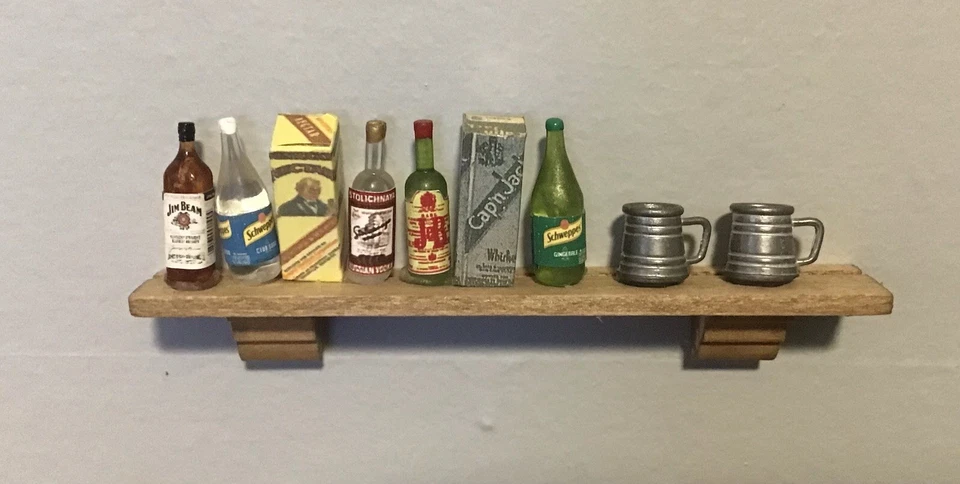 Vintage Dollhouse Miniature Bar w/Stools & Accessories Lot - Image 4 of 4