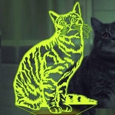 3D Cat Night Light Table Desk Optical Illusion Lamps 7 Color Changing Lights LED