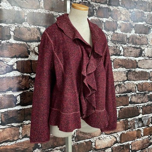Jones New York Collection Cardigan Women's L Large Red Sparkly NWT Wool Ruffles - Picture 9 of 14