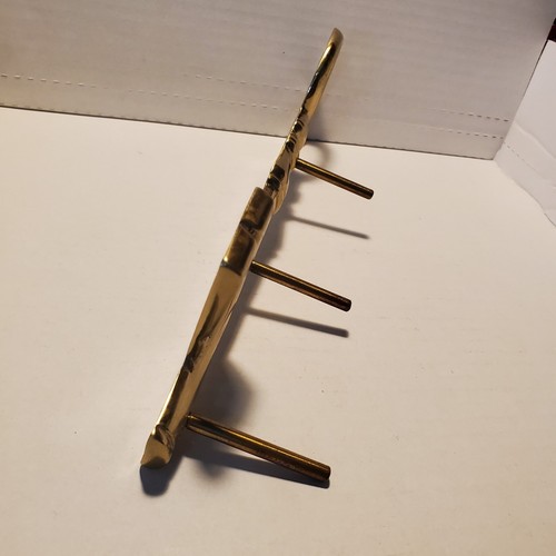 Vintage Solid Brass Key Shape 3 Key Hooks Holder Wall Mount 10" x 2 7/8" x 2" H - Picture 20 of 22