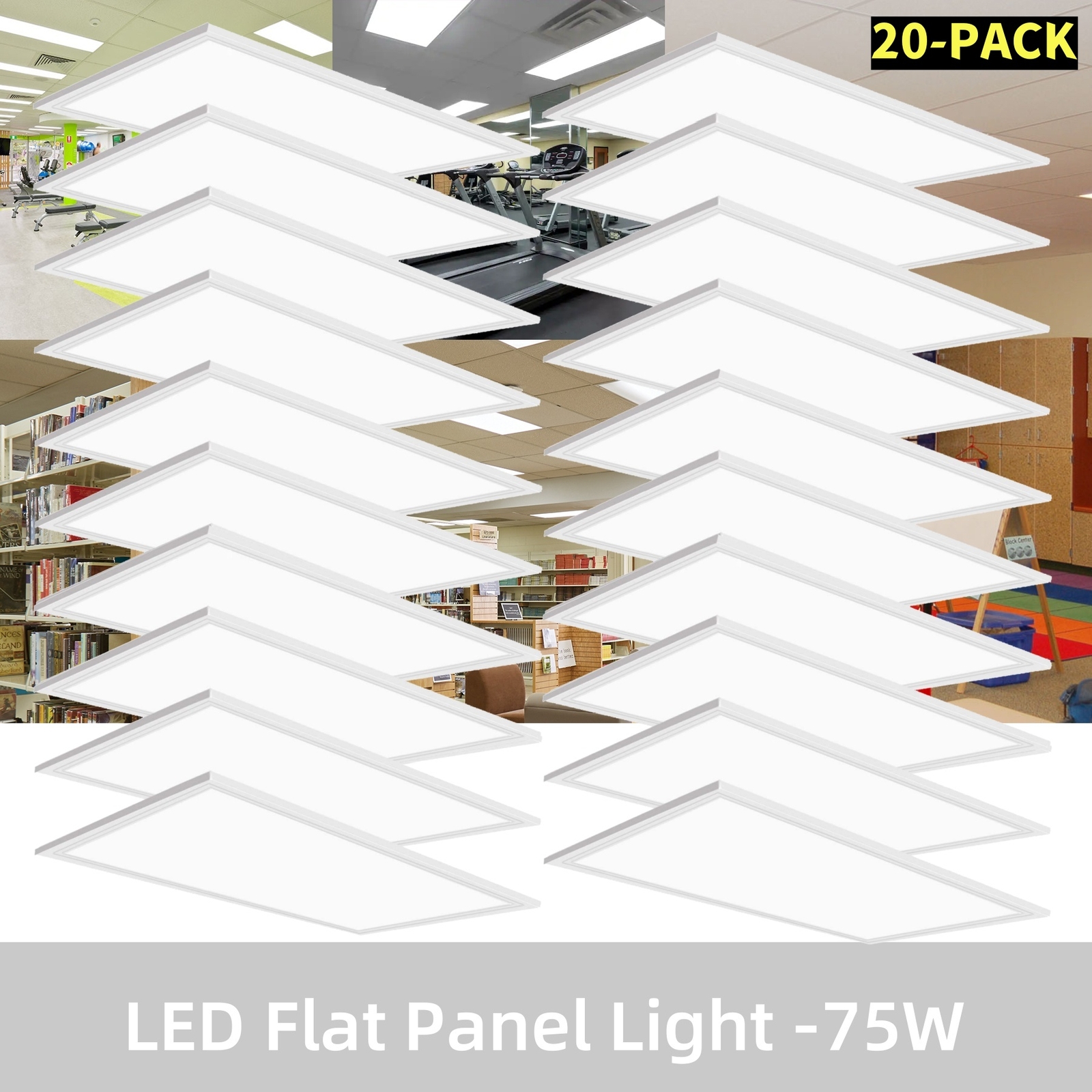 LED Panel Light 2x4FT 75 Watt 5000K Daylight White Dimmable AC 110V-277V 20 PACK
