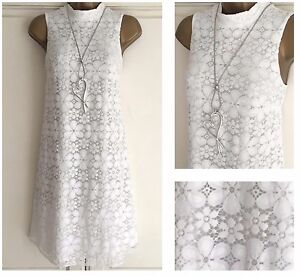 Together Plus Size 22 Occasion White Blue Lace Guipure Shift DRESS £85 Summer