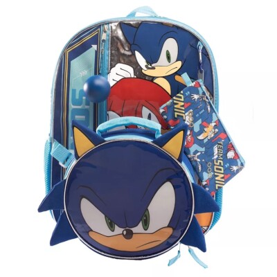Sonic The Hedgehog 5 Piece Backpack & Lunch Box Set