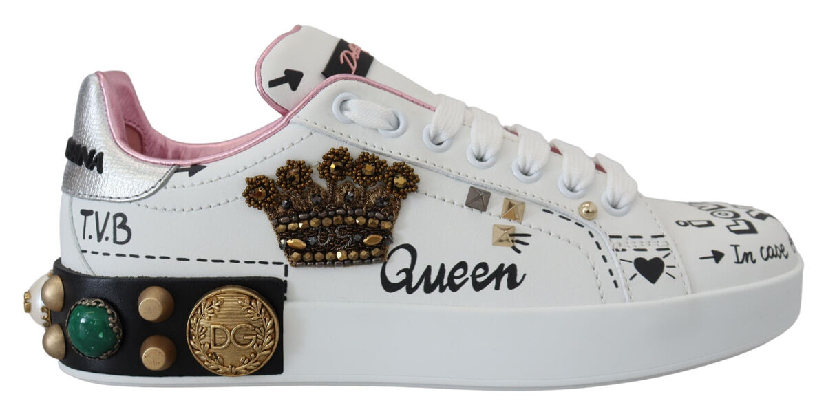 DOLCE & GABBANA Shoes White Leather Crystal Queen Crown DOLCE & GABBANA Shoes White Leather Crystal Queen Crown