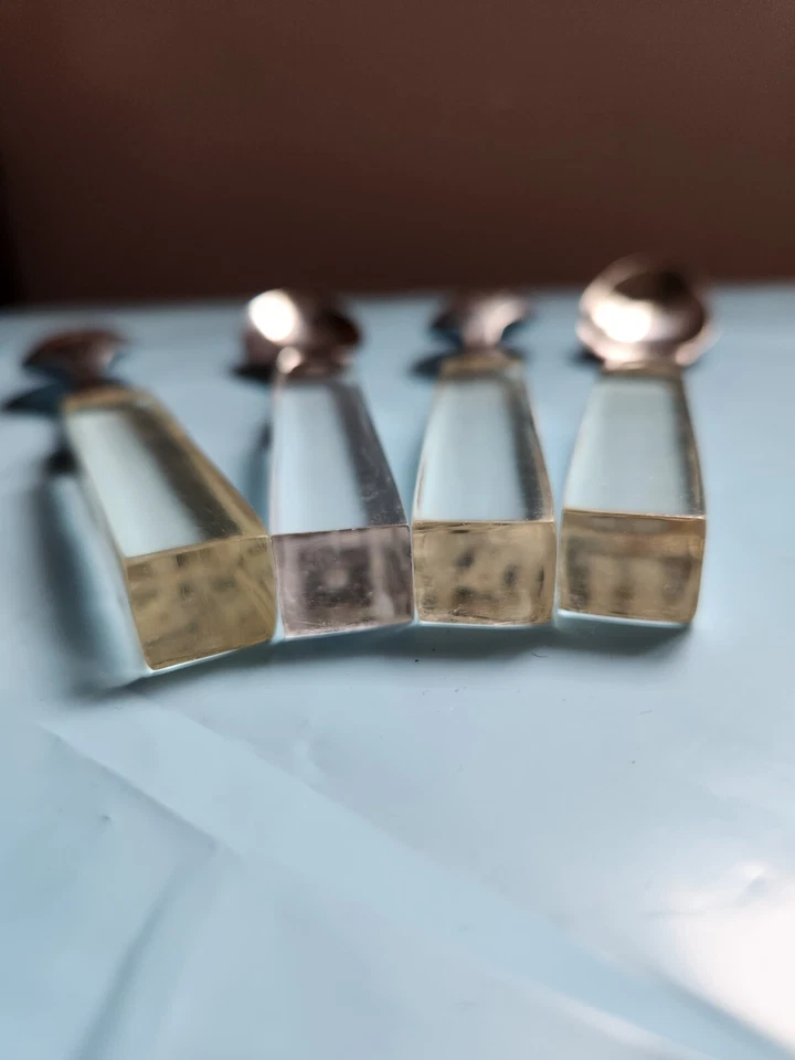Vtg LIFETIME Flatware Spoons Clear Lucite Handle Stainless Steel MCM Retro Set 4 - Image 4 of 4
