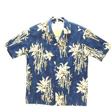 Vintage Men Pacific Legend Hawaiian Camp Aloha Shirt XL Short Sleeve Bamboo Blue