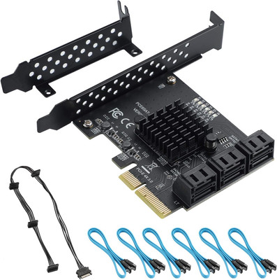PCIE 4X to 6 SATA Expansion Card, 6Gbps SATA3.0 Controller Card with LED Monitor