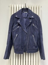 John Lewis And/or Navy Blue Suede Leather Biker Jacket Size 14 Rrp £249 - New