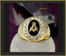 ANILLO DE LA FRANCMASONERÍA  CON CIRCONIO BLANCO Y ÁGATA NEGRA