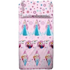 COMPLETO LENZUOLA FROZEN ELSA E ANNA DISNEY ROSA LETTO SINGOLO BIMBA 100%COTONE 