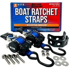 Stainless Steel Retractable Ratchet Straps Heavy Duty Set 2 Transom Tie Downs