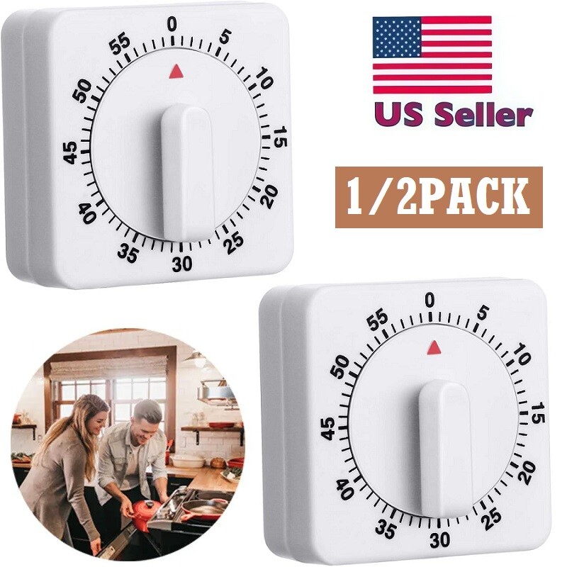 2× Long Ring Bell Alarm Loud 60-Minute Kitchen Cooking Wind Up Timer Mechanical