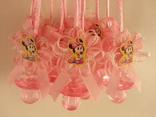 12 Minnie Mouse Pink Pacifier Necklaces Baby Shower Game Favors Prize Girl Decor