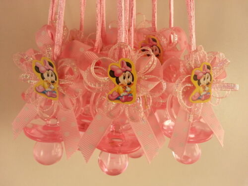 12 Minnie Mouse Pink Pacifier Necklaces Baby Shower Game Favors Prize Girl Decor - Afbeelding 1 van 12