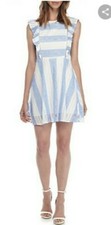 NWT J.O.A. Lace Ruffle Blue White stripe Mini  Dress Size Medium
