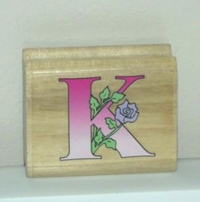 Noteworthy Vintage 1994 Floral Letter K Initial Rubber Stamp B64