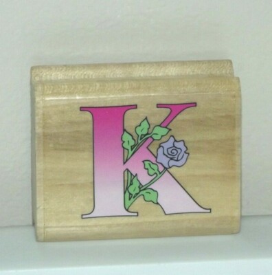 Noteworthy Vintage 1994 Floral Letter K Initial Rubber Stamp B64
