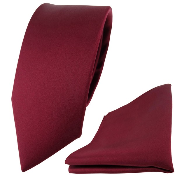 Schmale Tigertie Satin Seidenkrawatte + Seideneinstecktuch Bordeaux Einfarbig-image