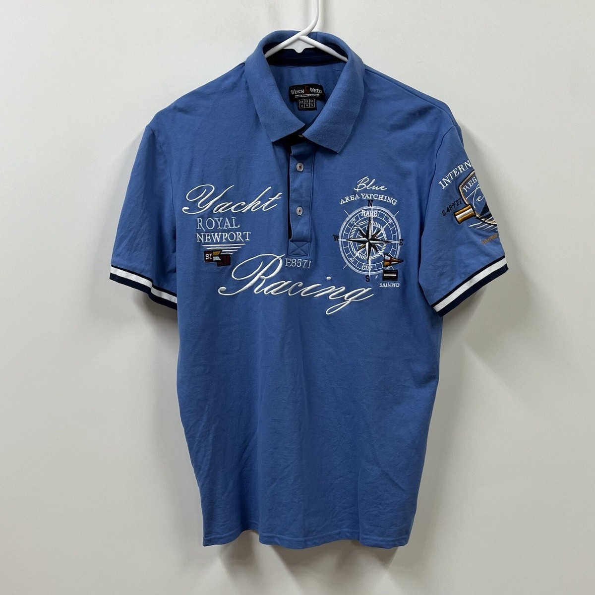 Winch & Wheel Shirt Mens Small Blue Polo Short Sleeve Yacht