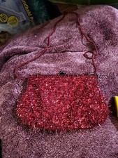 Gorgeous Vntg Lancome Beaded Evening Bag Deep Red. Gunmetal Frame Strap B43a