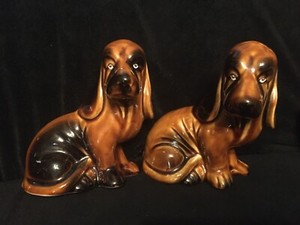 Vintage Pair of Brown and Black Hound Dog Figurines Made in Brazil