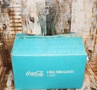 Retro Coca-Cola Vintage Green Tint Drinking Glass 16 oz U.S.A. NEW NIB set of 4