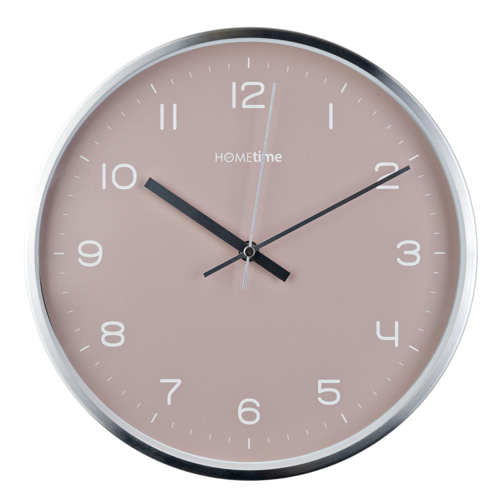 Hometime Round Metal Wall Clock 12"" - Silver with Blush Dial
