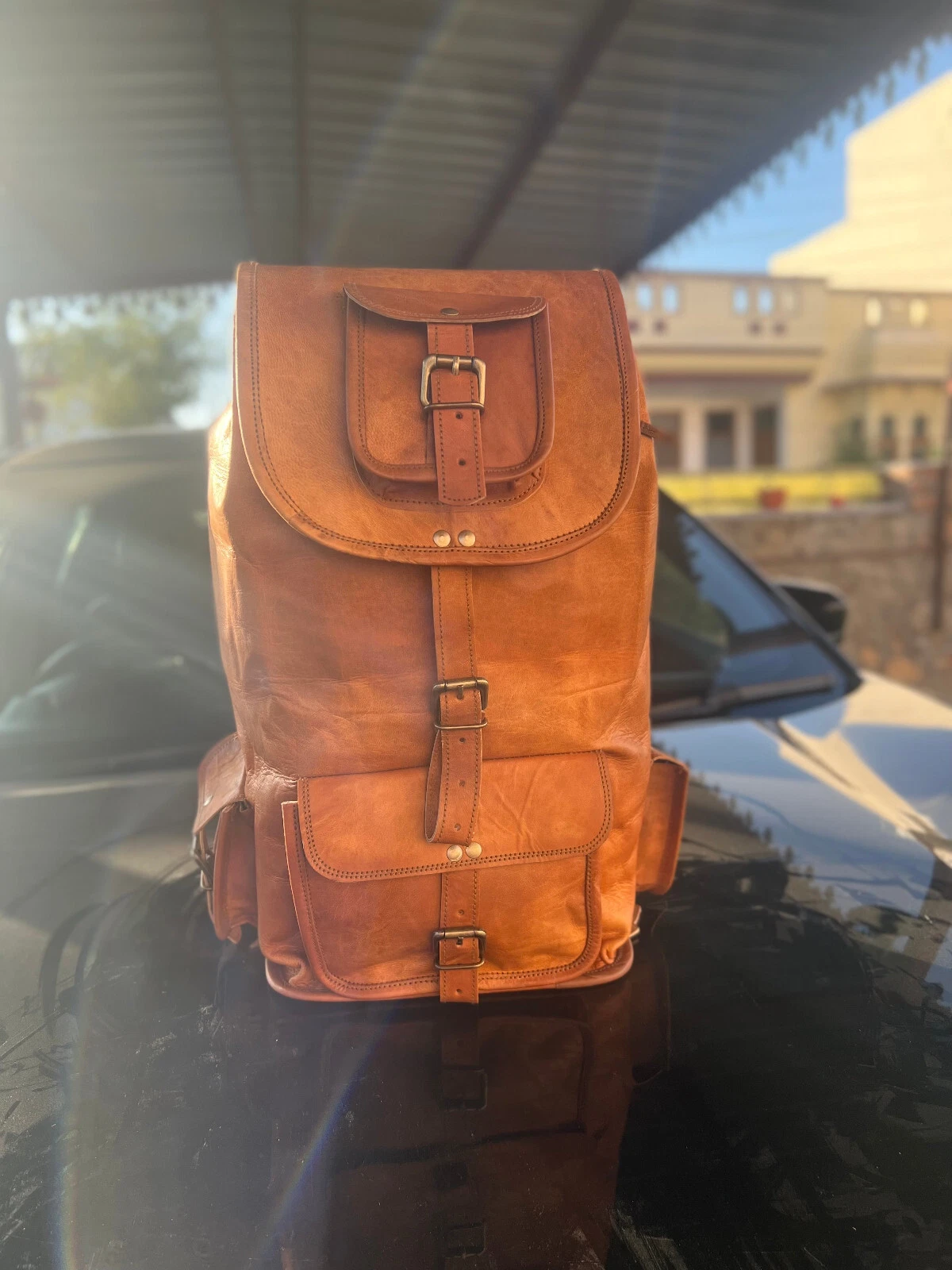 Official GVB Leather Backpack Bag Men Laptop Travel Hiking Vintage Large Satche