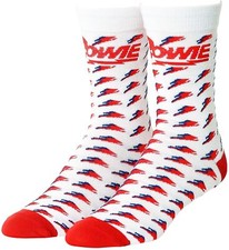 David Bowie Ziggy Flash Lightning Bolt Logo All Over Crew Socks Size: Mens 8-12