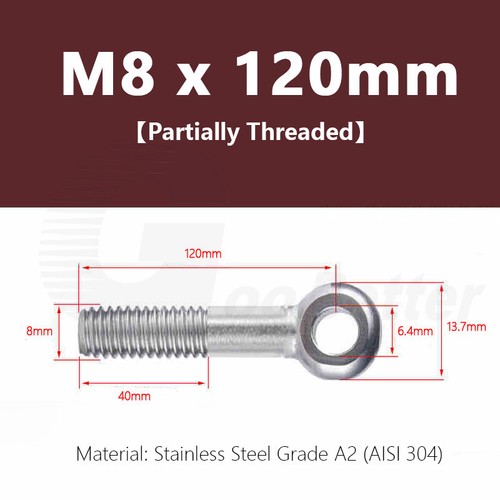 M8 Forged Eye Bolt DIN 444 Catenary Wire Hanging Screw A2 Stainless Steel EyeRod - Picture 26 of 29