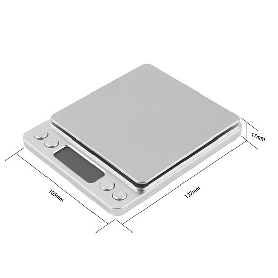 Digital Kitchen Scale - 2000g X 0.1g Precision, Silver, Battery Powered, Compact Design